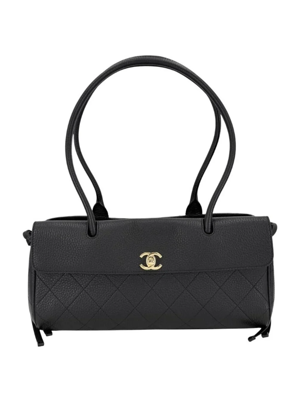 Chanel Tote Bag Small Shopping CC Logo Shoulder Grained Calfskin Black Gold